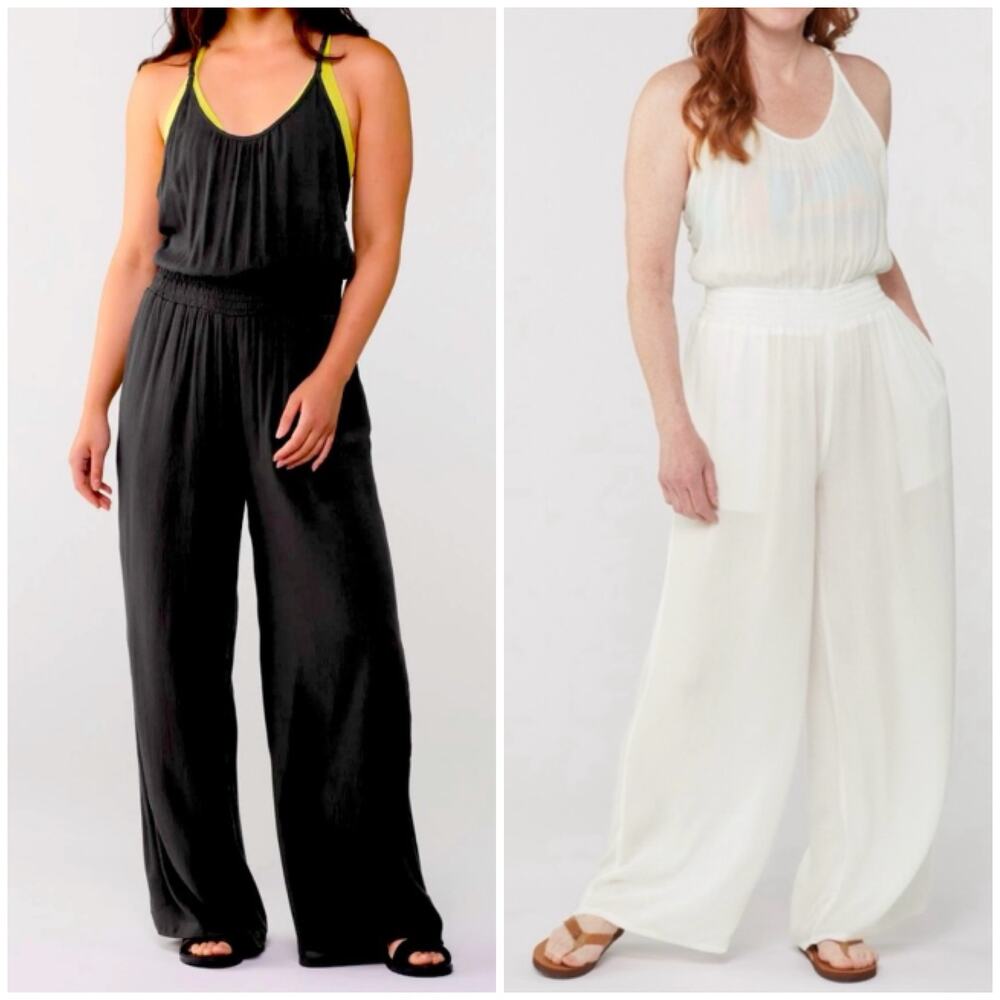 Lot of 2 Prana Fernie Wide Leg Jumpsuits Women's S White Black Beach Coverup NWT